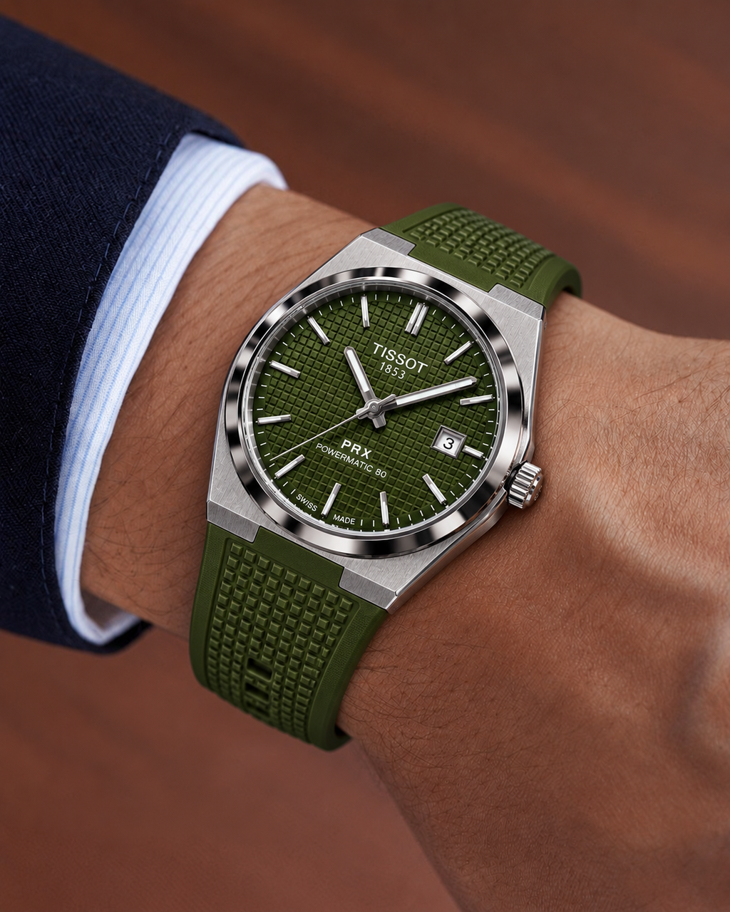 AXIS olive green watch lifestyle wrist shot