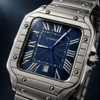 AZUR silver watch blue dial macro view