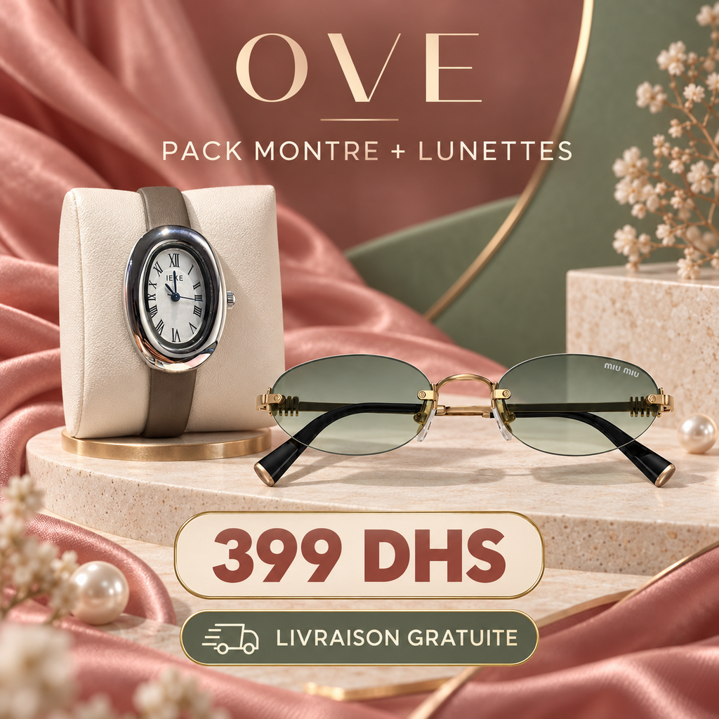 PACK SAGE OVE - montre argentée et lunettes sans monture vert sauge
